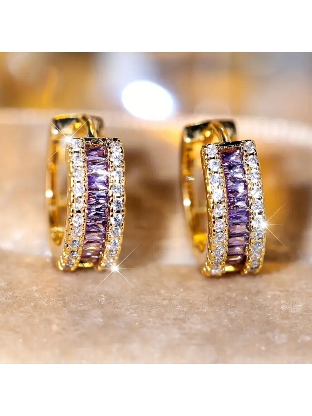 Small Huggie Earrings with Tons of Bling Purple 1455